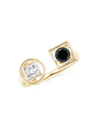 Natori Infinity 14k Gold With Black & White Diamond Two Stone Open Ring In 14k Yellow Gold