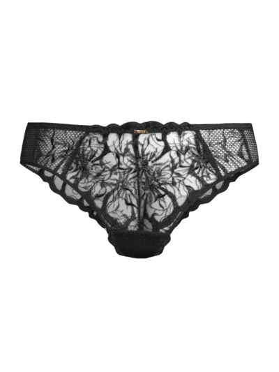 Chantelle Fleurs Embroidered Tulle And Mesh Thong In Black