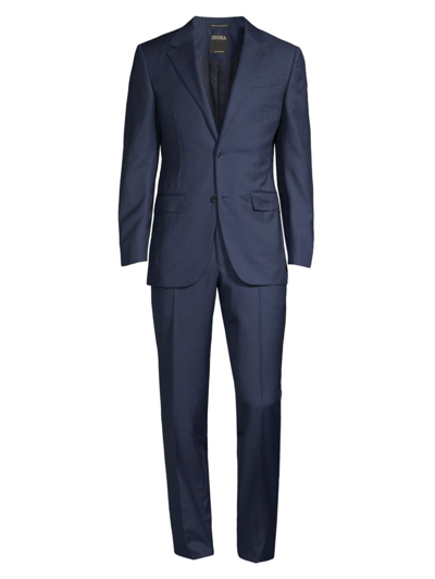Zegna Notch Lapel Wool Suit In Navy Blue