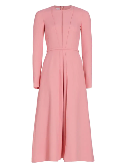 Giambattista Valli Long-sleeve Pleated Tea-length Dress In Pink