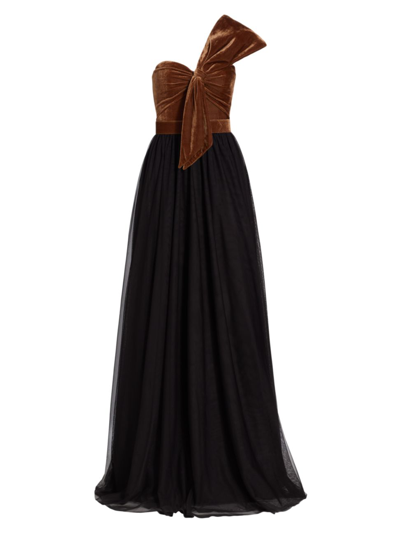 Badgley Mischka Velvet Bodice Gown In Black