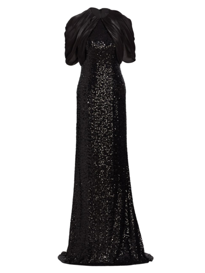 Badgley Mischka Sequin Cape Floor-length Gown In Black