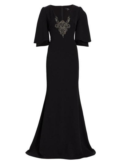 Badgley Mischka Embroidered Floor-length Gown In Black