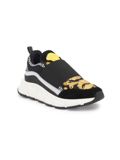 Versace Kids Black & Yellow Barocco Trigreca Trainers