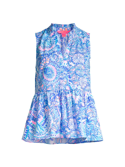 Lilly Pulitzer Novella Printed Peplum Top In Blue