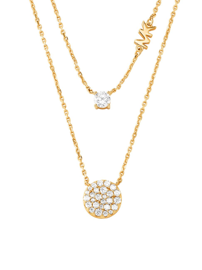 Michael Kors Women's 14k-gold-plated & Cubic Zirconia Layered Pendant Necklace In Yellow Gold