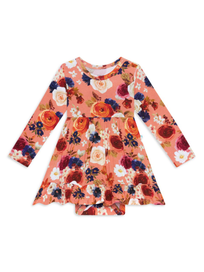 Posh Peanut Baby Girl's Natasha Rose Print Ruffled Bodysuit Dress In Open Orange