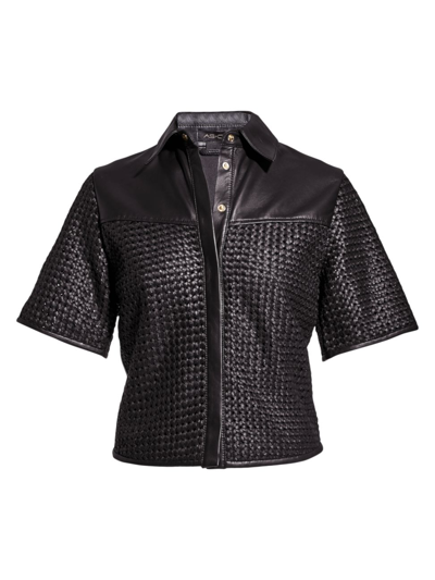 As By Df Piazza Basketweave Upcycled Leather Blend Shirt In Black