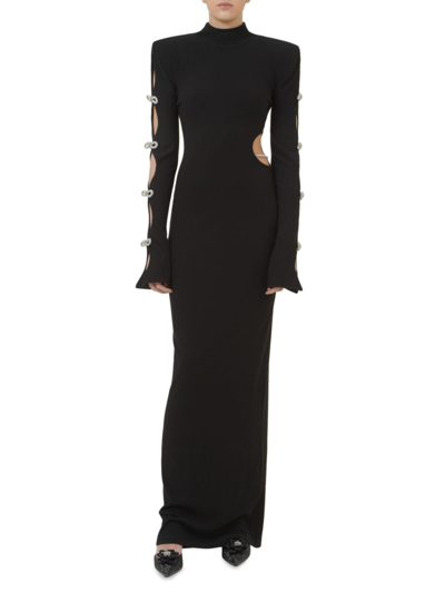 Mach & Mach Crystal-embellished Cut Out Maxi Dress In Black