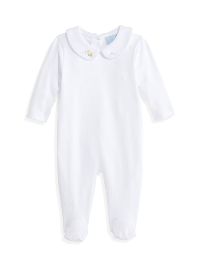 Bella Bliss Baby's Embroidered Duck Collared Pima Footie In White