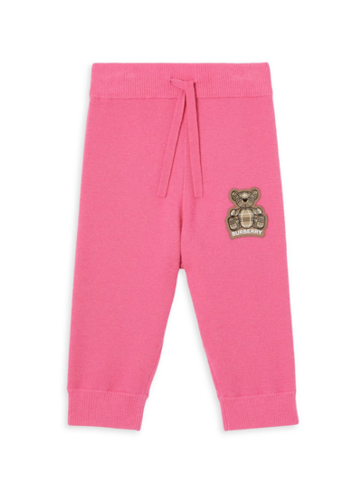Burberry Kids' 小熊贴片羊绒针织运动裤 In Bubblegum Pink