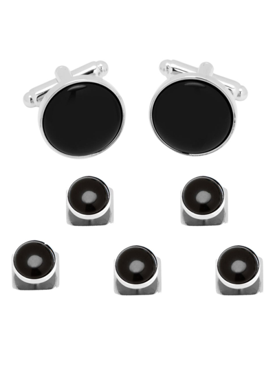 Cufflinks, Inc Men's 5-piece Silver And Onyx Cufflink & Stud Set