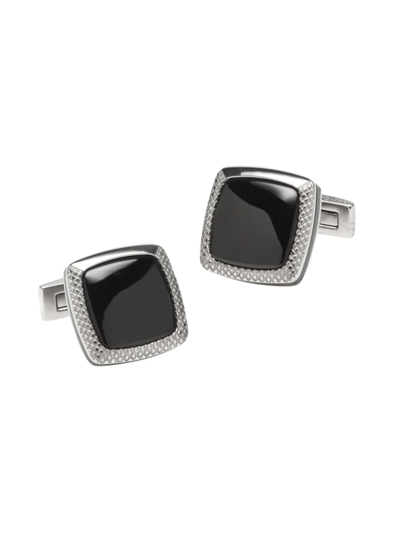 Cufflinks, Inc Onyx Cushion Stainless Steel Cufflinks In Silver