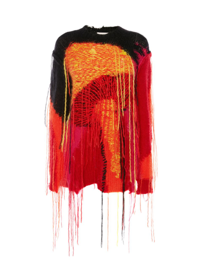 Alexander Mcqueen Forest Distressed Colourblock Intarsia Mohair & Wool Blend Jumper In Multicolor