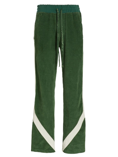 Rhude 条纹灯芯绒运动裤 In Green