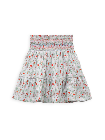 Peek Girls' Cotton Smocked Waist Floral Tiered Skirt - Little Kid, Big Kid In Multi