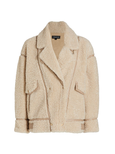 Lamarque Badu Faux Sherpa Biker Jacket In Beige