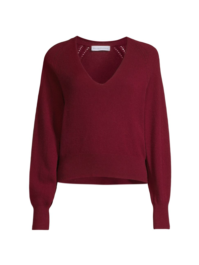 White + Warren Cashmere Blouson Sleeve V Neck Sweater In Rosewood In Pink