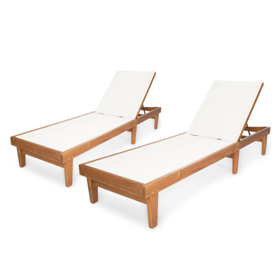 Noble House Sumrland Outdoor Chaise Lounge, Set Of 2 In White