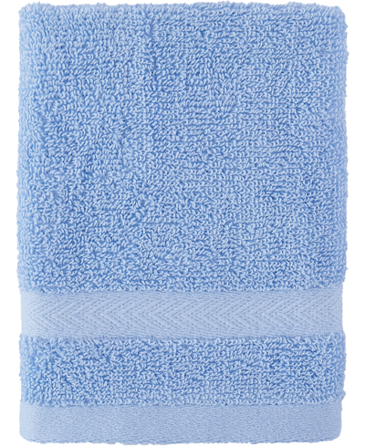 Tommy Hilfiger Modern American Solid Cotton Washcloth, 13" X 13" In Blue Mist
