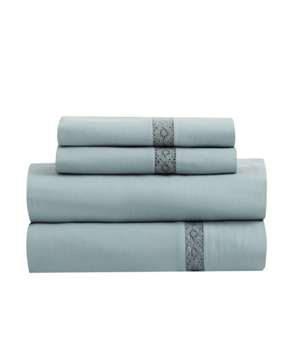 Grace Home Fashions Soft Wash Vintage Crochet Lace Sheet Set, King Bedding In Grey/blue