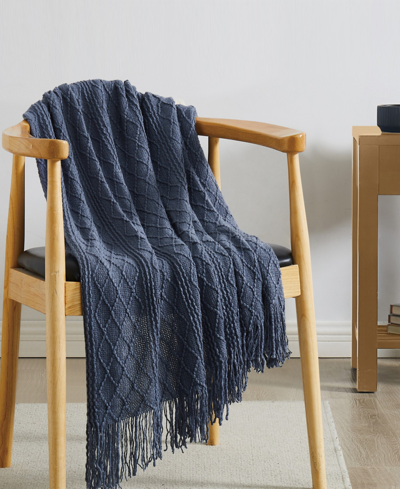 Brooklyn Loom Woven Texture Solid Cool Throw, 60" X 50" In Blue