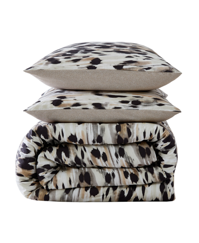 Kenneth Cole New York Abstract Leopard 3 Piece Duvet Cover Set, Full/queen In Brown
