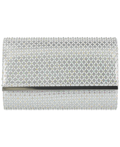 Inc International Concepts Caitlin Microstone Clutch, Created For Macy's In Silver Mesh