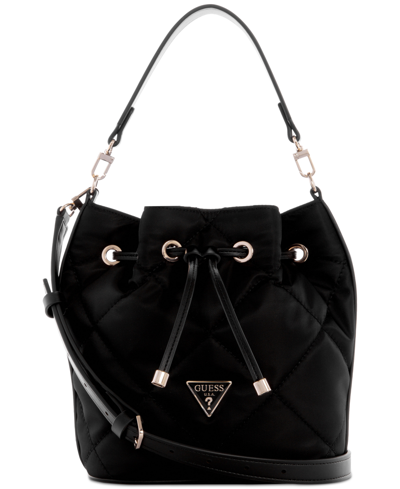 Guess Little Bay Quilted Drawstring Bucket Bag In Black
