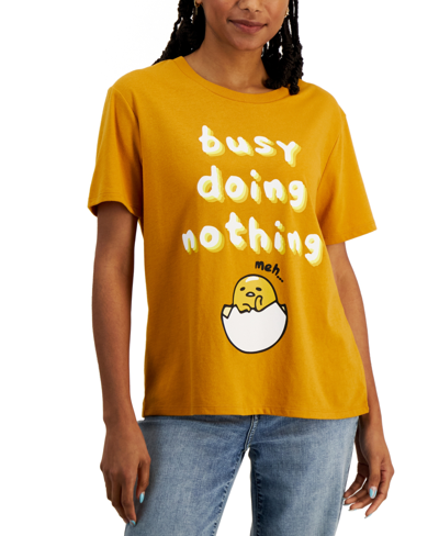 Love Tribe Juniors' Gudetama Busy Doing Nothing T-shirt In Gold