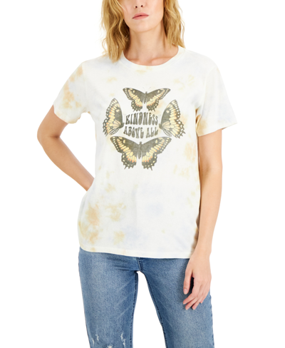 Grayson Threads Black Juniors' Cotton Tie-dyed Butterfly T-shirt In Yellow Tie Dye