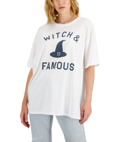 Grayson Threads Black Juniors' Cotton Witch & Famous Graphic T-shirt In White