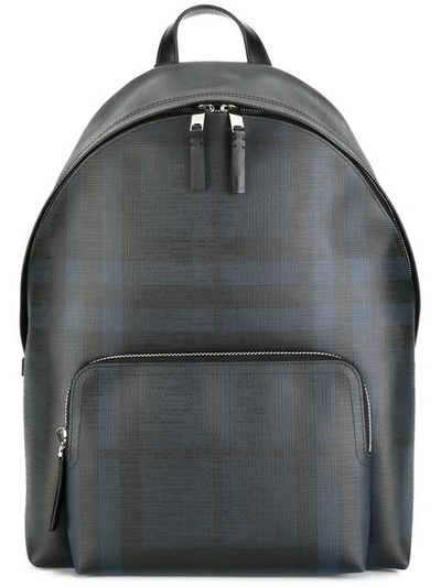 Burberry Leather Trim London Check Backpack In Blue