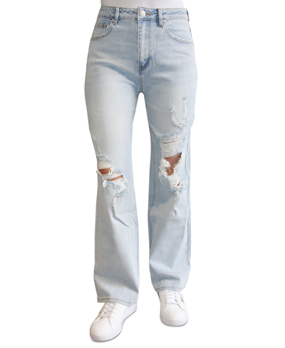Almost Famous Juniors' Distressed Wide-leg Jeans In Light Wash