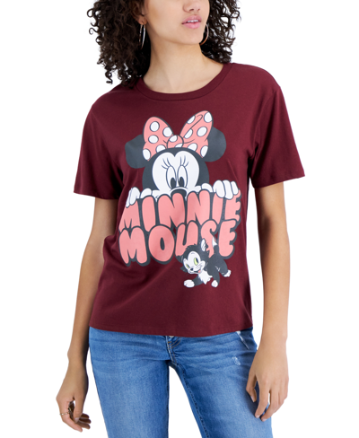 Disney Juniors' Minnie Mouse Graphic T-shirt In Maroon