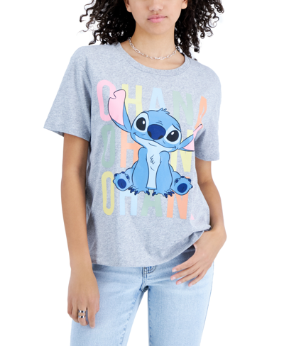 Disney Juniors' Stitch Ohana Graphic T-shirt In Heather Grey