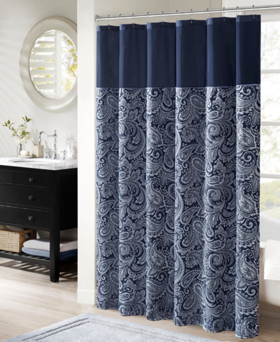 Madison Park Aubrey Jacquard Beaded Shower Curtain, 72" X 72" In Navy