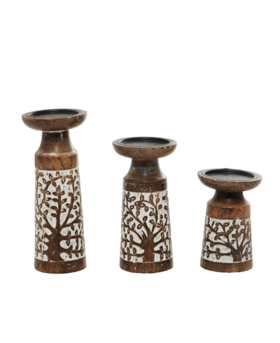 Rosemary Lane Natural Candle Holders, Set Of 3 In Mocha Brown