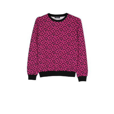 Versace Greca-print Cotton Sweatshirt In Fuchsia