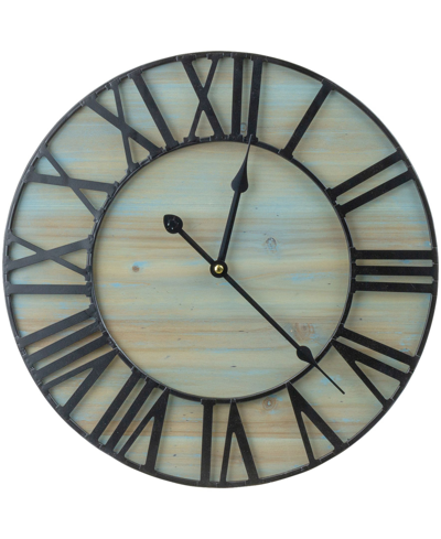 Sorbus Large Decorative Round Wall Clock In Distressed Beige/aqua Finish