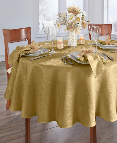 Elrene Poinsettia Elegance Jacquard Holiday Tablecloth In Gold