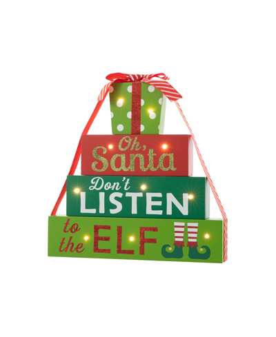 Glitzhome 12" Lighted Wooden Christmas Gift Block Table Decor In Multi