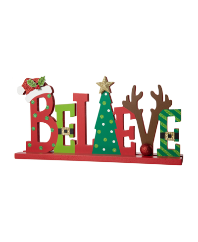 Glitzhome 14" Wooden Christmas Believe Table Decor In Multi
