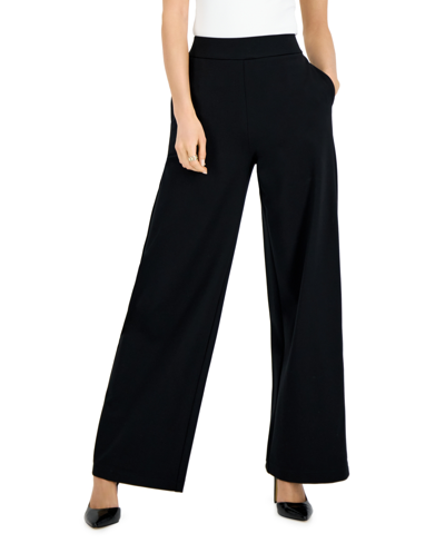 Inc International Concepts Plus Size Smocked-waist Pull-on Crinkle-gauze Pants, Created For Macy's In Deep Black