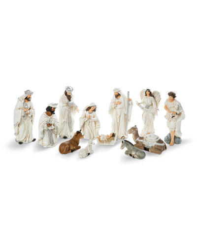 Glitzhome Resin Nativity Figurine Set, 12 Piece In White
