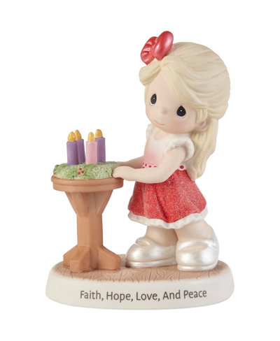 Precious Moments 221031 Wishing You Faith, Hope, Love, And Peace Bisque Porcelain Figurine In Multicolor
