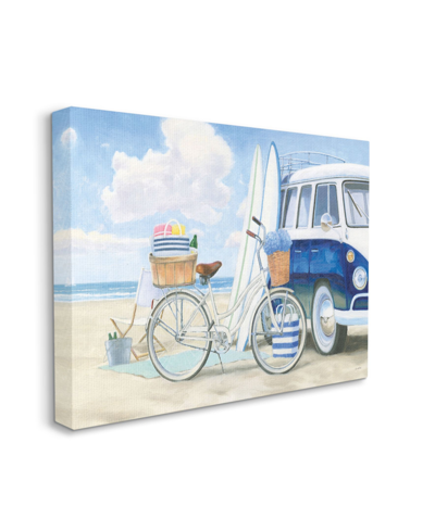 Stupell Industries Bike And Van Beach Nautical Blue White Painting Stretched Canvas Wall Art, 16" X 20" In Multi-color