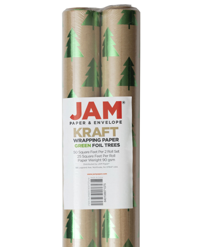 Jam Paper Gift Wrap 50 Square Feet Christmas Kraft Wrapping Paper Rolls, Pack Of 2 In Green Trees Kraft Design