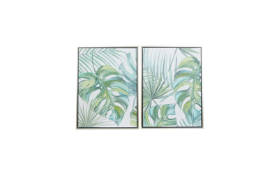 Cosmoliving Canvas 2 Piece Coastal Leaves Framed Wall Art Set, 23.63" X 31.5" In Green