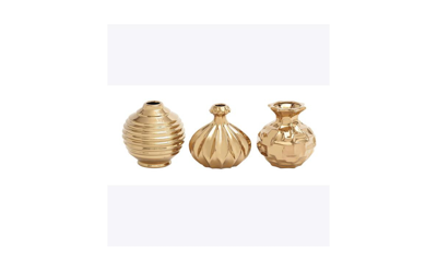 Rosemary Lane Ceramic Modern 3 Piece Vase Set In Gold-tone